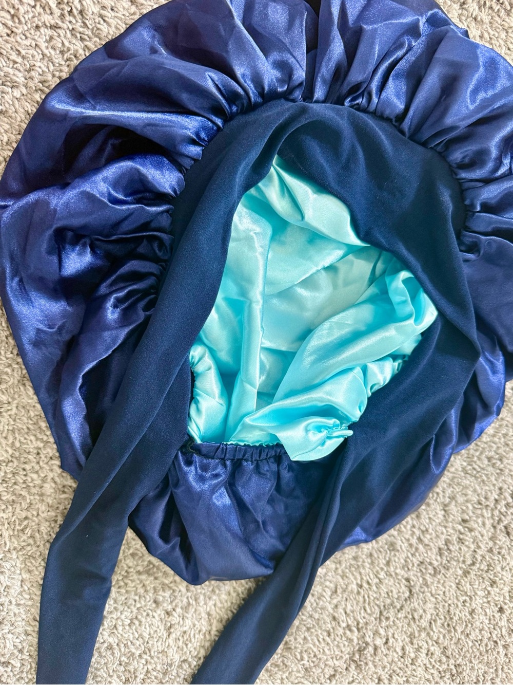 Velanico All-Night Satin Bonnet – Royal Blue / Light Cyan Interior NWOT